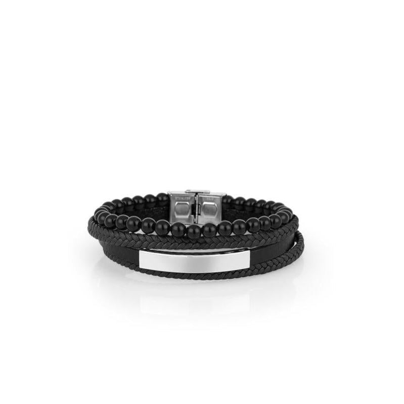 Daniel Klein Gents Black & Silver Leather Bracelet