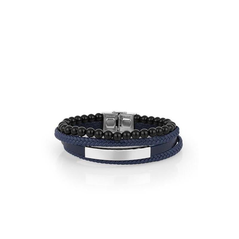 Daniel Klein Gents Blue & Black Leather Bracelet