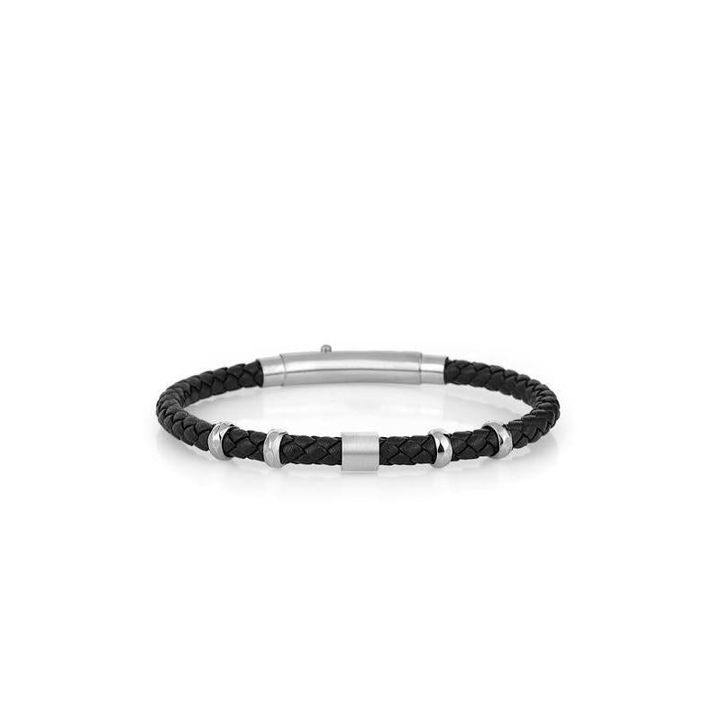 Daniel Klein Gents Leather & Steel Bracelet