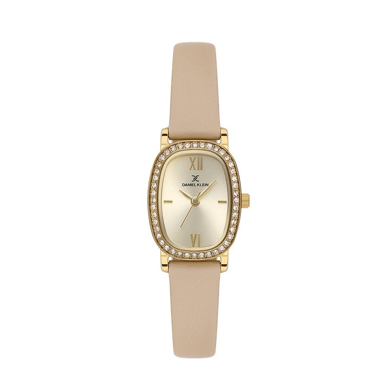 Daniel Klein Premium Gold Tone Beige Leather Watch